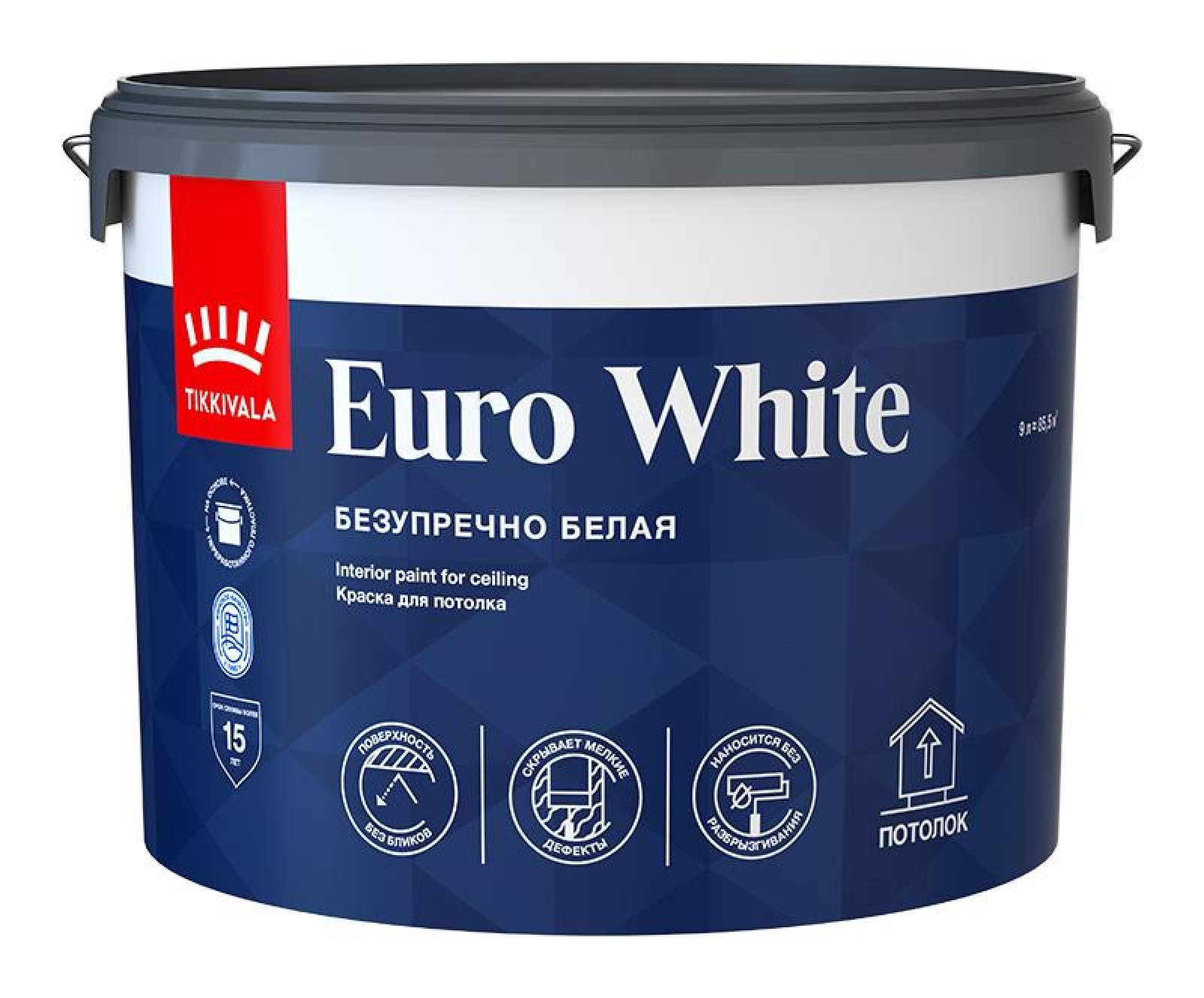 фото Краска для потолков глубоко матовая Euro White 9,0л Tikkurila