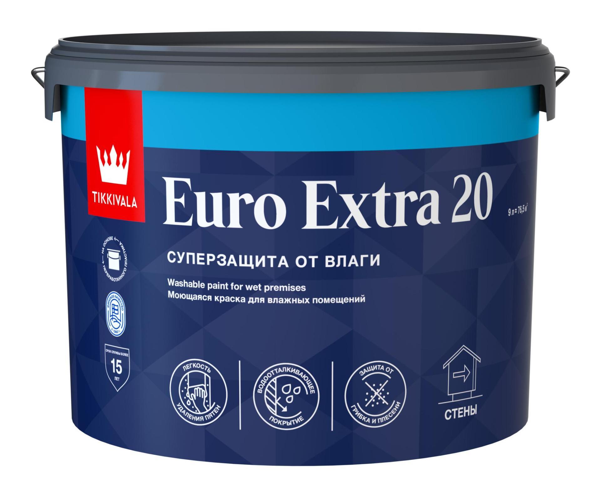 фото Краска интерьерная полуматовая влагостойкая Euro Extra 20 9,0л А Tikkurila