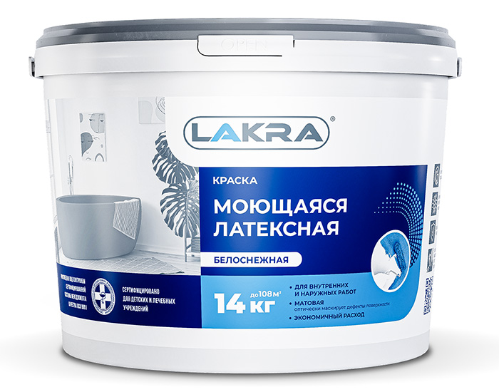 фото Краска моющаяся латексная белоснежная 6,5кг Лакра