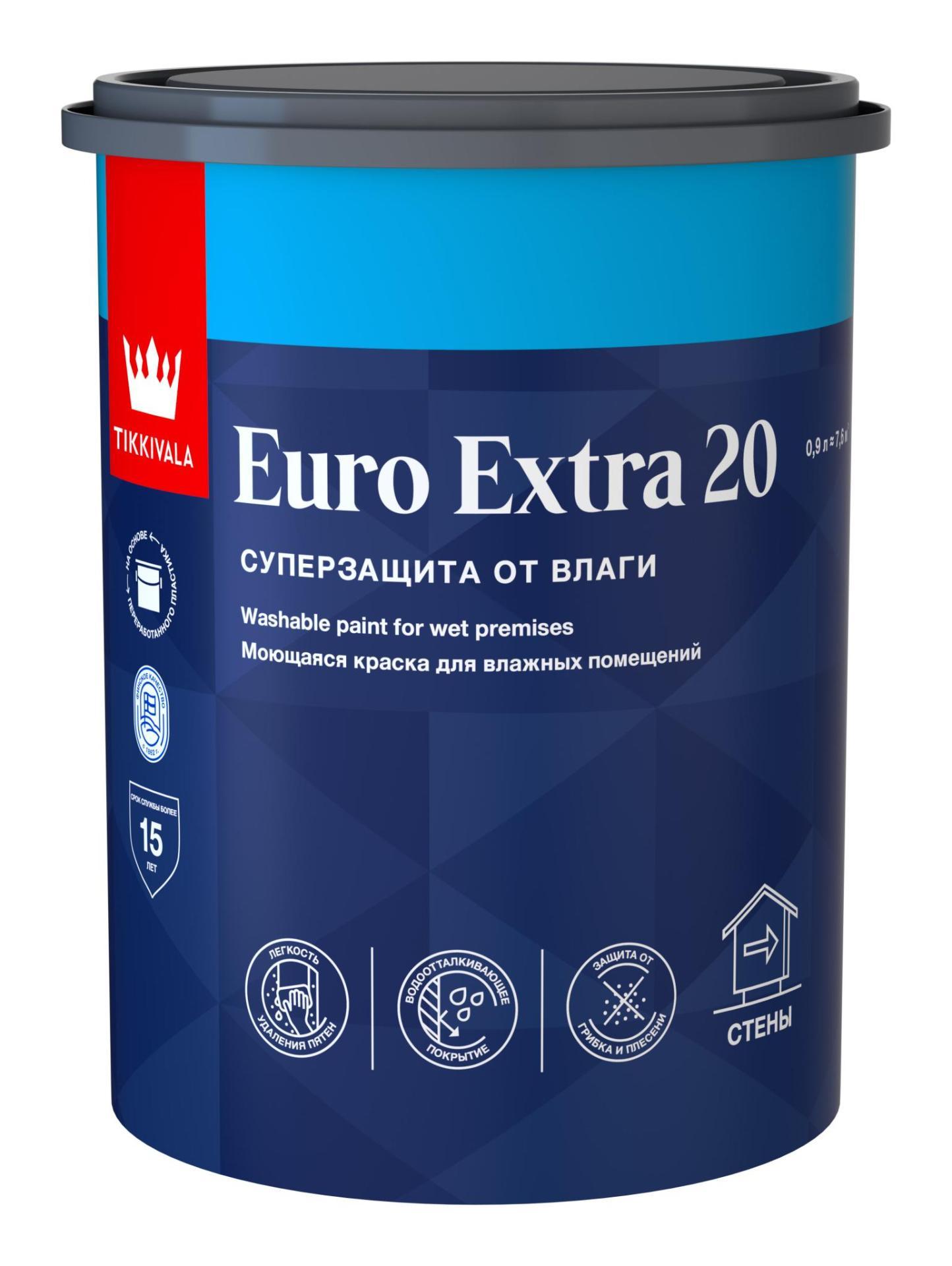 фото Краска интерьерная полуматовая влагостойкая Euro Extra 20 0,9л С Tikkurila