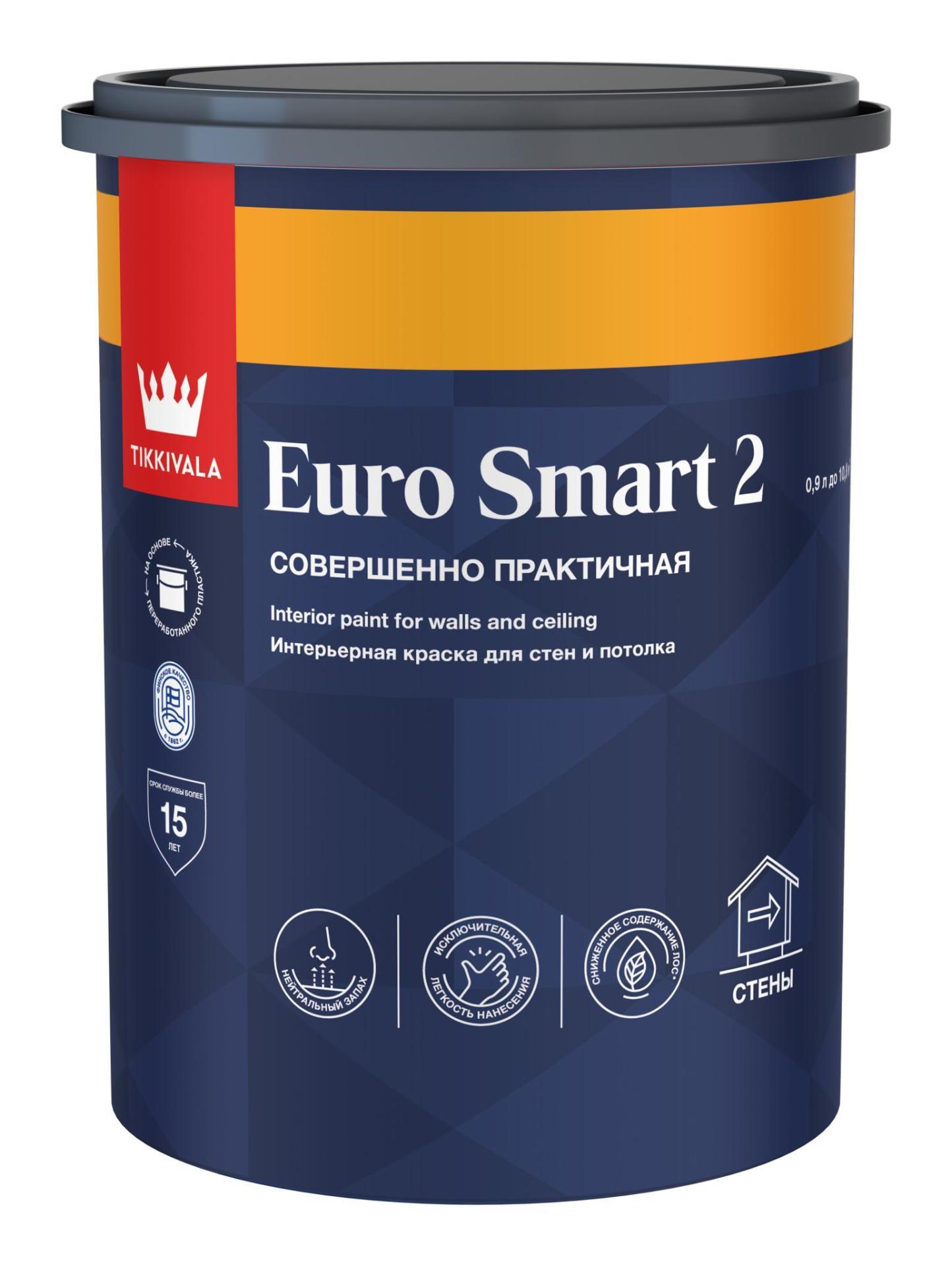 фото Краска интерьерная глубоко матовая для стен и потолков Euro Smart 2 0,9л VVA Tikkurila